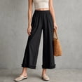 thumbnail image 4 of Dolkfu Black Women'S Pants Cropped Wide-Leg Ruffle Mid-Waist Joggers Pants Solid Modern Loungewear Elastic Waist Pants Black,L, 4 of 6