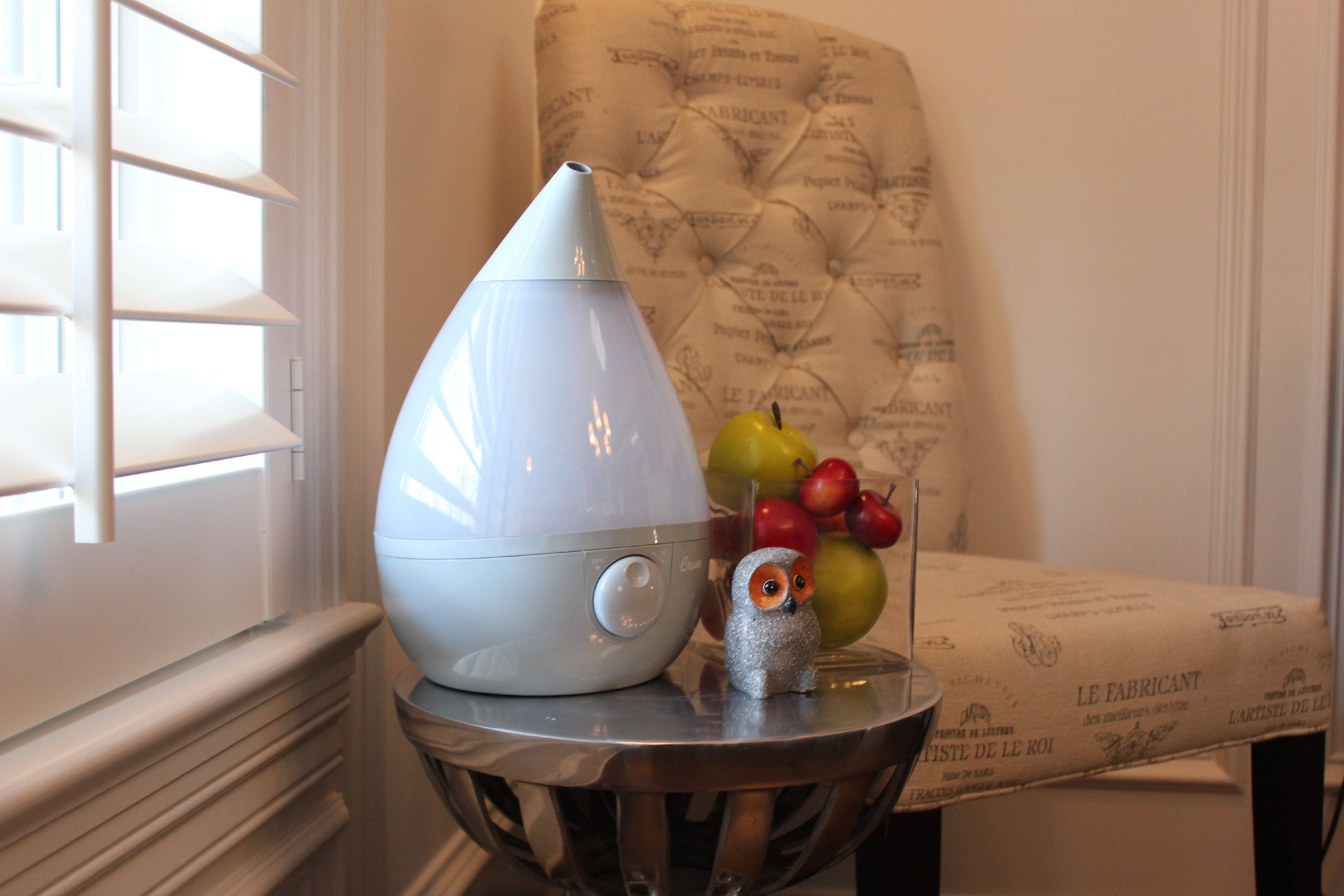 Crane Ultrasonic Teardrop Cool Mist Humidifier, Large 1 Gal Tank, Automatic Shut-Off, Baby Humidifiers for Nursery and Bedroom, Grey