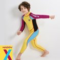 thumbnail image 2 of Greeniant Traje de neopreno para niños de 2,5 MM, traje de baño térmico de neopreno resistente a los arañazos para niños con cremallera trasera, traje Deportes acuáticos manga amarilla morada XL Greeniant OD003690-09, 2 of 6