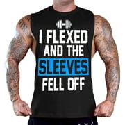 Men's Flexed And The Sleeves Fell Off Black T-Shirt Gym Tank Top Small Black