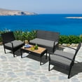 thumbnail image 2 of Costway 4PCS Patio Rattan Furniture Set Sofa Chair Coffee Table W/ Cushion Gray, 2 of 10
