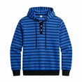 thumbnail image 5 of Men's Striped Henley Hoodie, Long Sleeve Button Placket Drawstring Pullover Hooded Sweatshirt, 5 of 9
