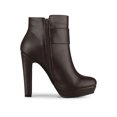 thumbnail image 3 of BLISSFUL STEP Women's Ankle Boots Chunky High Heels Platform Bow Decor Round Toe Boots Coffee 7, 3 of 7