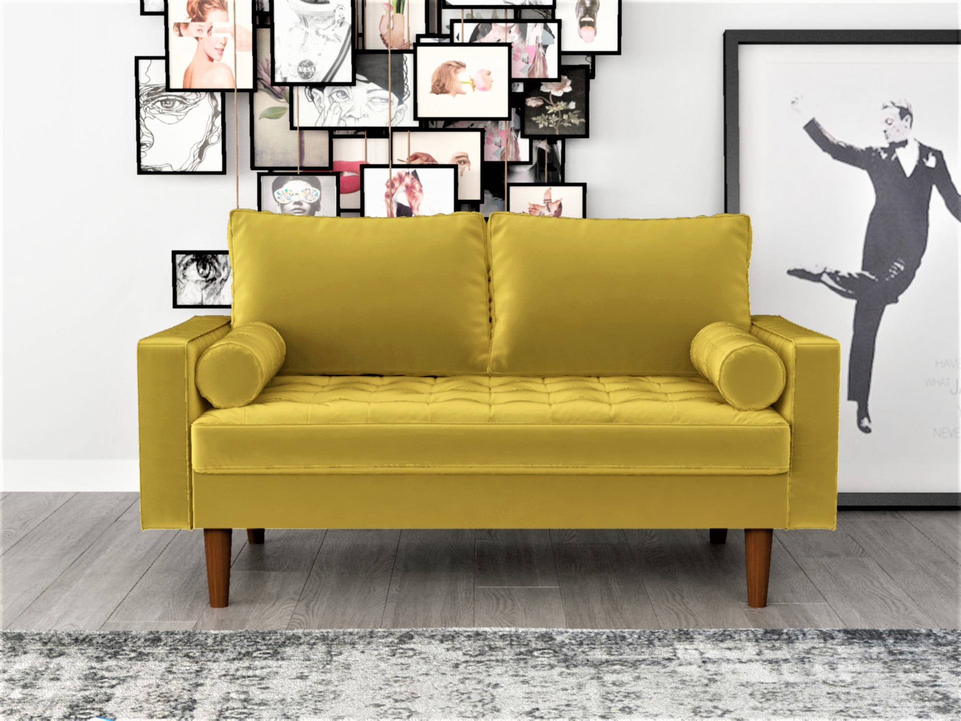 Uspridefurniture Hazen 2Pcs Velvet Living Room Set, Yellow