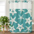 thumbnail image 3 of Turquoise Starfish Coastal No Hook Shower Curtain with Snap in Liner, Waterproof Fabric Shower Curtains, Nautical Summer Ocean Abstract Art Shower Curtain Set Top See Through for Bathroom 72"x84", 3 of 8