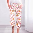 thumbnail image 2 of lcziwo Lightning Sale, Womens Linen Pants Trendy Floral Print Capri Pants Casual Elastic Waist Drawstring Sweatpants Summer Loose Straight Cropped Trousers with Pockets Multicolor L, 2 of 6