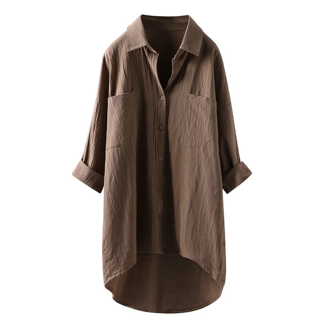 Blouses Décontractées en Lin pour Femmes 2025, Blouses à Manches Longues avec Boutons