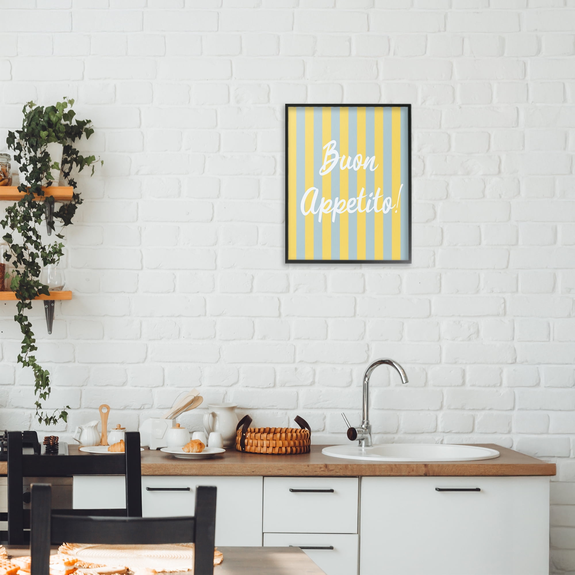 Stupell Industries Buon Appetito Blue Yellow Stripes Black Framed Giclee Art, design by SD Graphics Studio