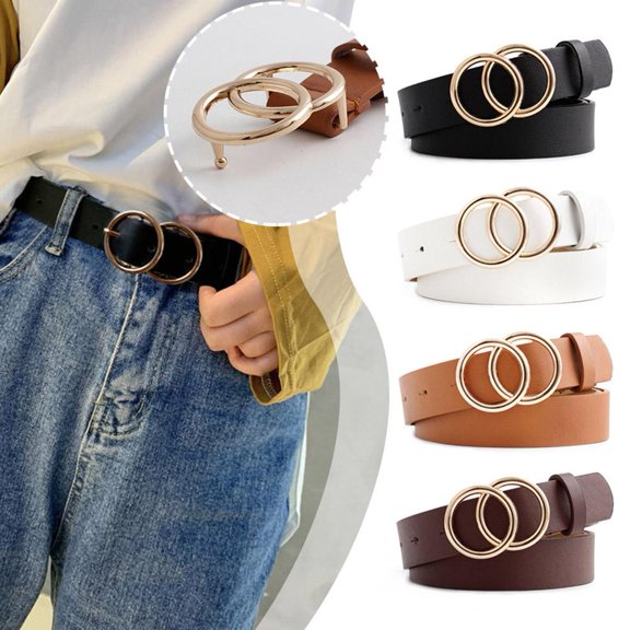 FurNest Women Faux Leather Belt Double Rings Belt Waist Belts Waistband Hot S