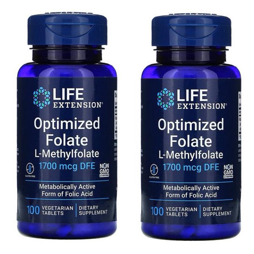 Life Extension Optimized Folate, 1700 mcg, 100 Vegetarian Tablets (2
