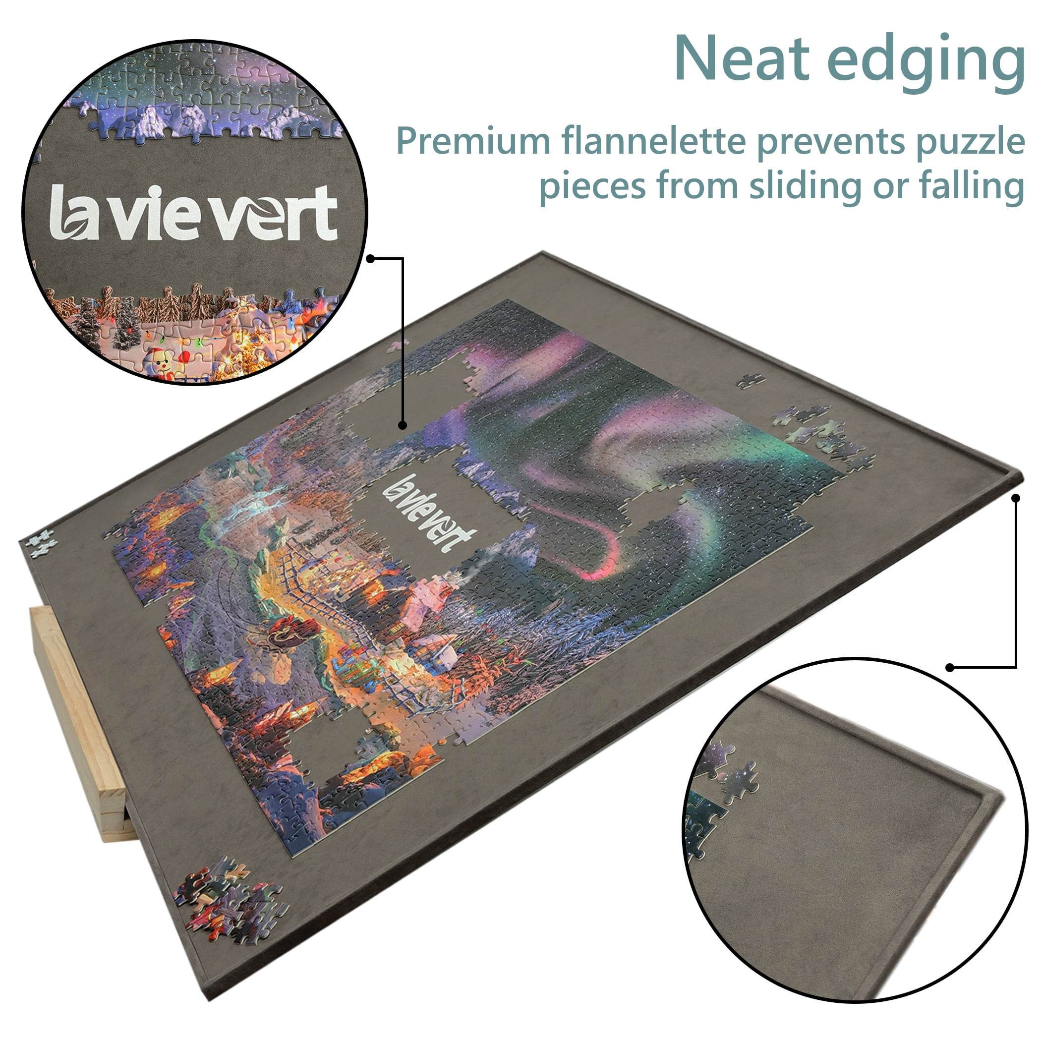 Lavievert Wooden Jigsaw Puzzle Board Puzzle Storage Puzzle Saver with Non-Slip Surface for Up to 1500 Pieces - Gray