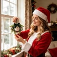 thumbnail image 6 of Bcylexb Mini Christmas Wreaths with Red Velvet Bow & Metal Bell, 5.5" Artificial Greenery Wreaths Small Hanging Wreath for Window Cabinet Xmas Farmhouse Decor, 6 of 6
