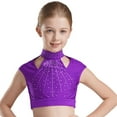 thumbnail image 2 of iixpin Kids Girls Gymnastics Workout Set Sport Crop Top with Athletic Shorts Yoga Tracksuit Ballet Dance Outfit Purple 6, 2 of 7