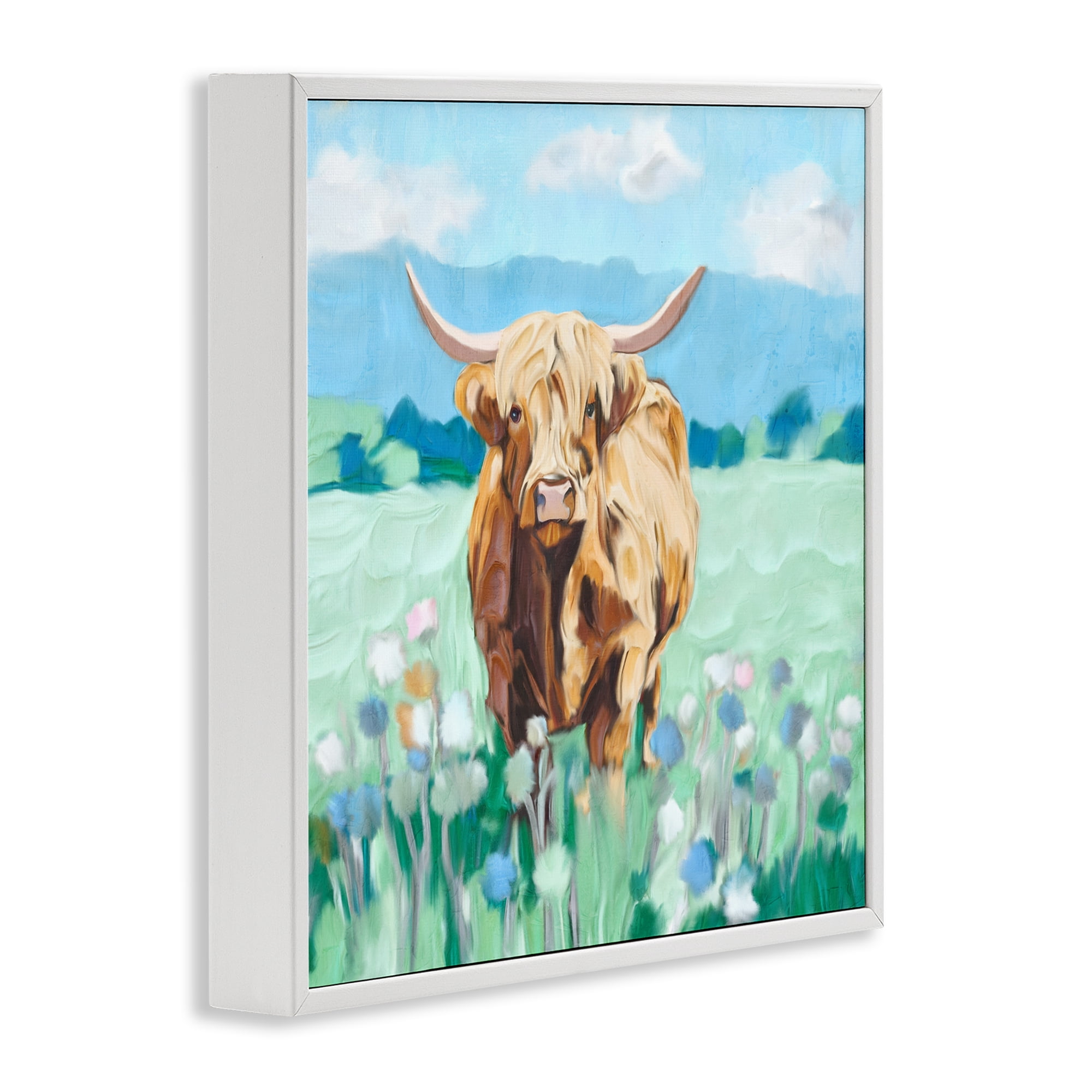 Stupell Industries Blue Sky Highland White Framed Giclee Art, design by Kim Allen
