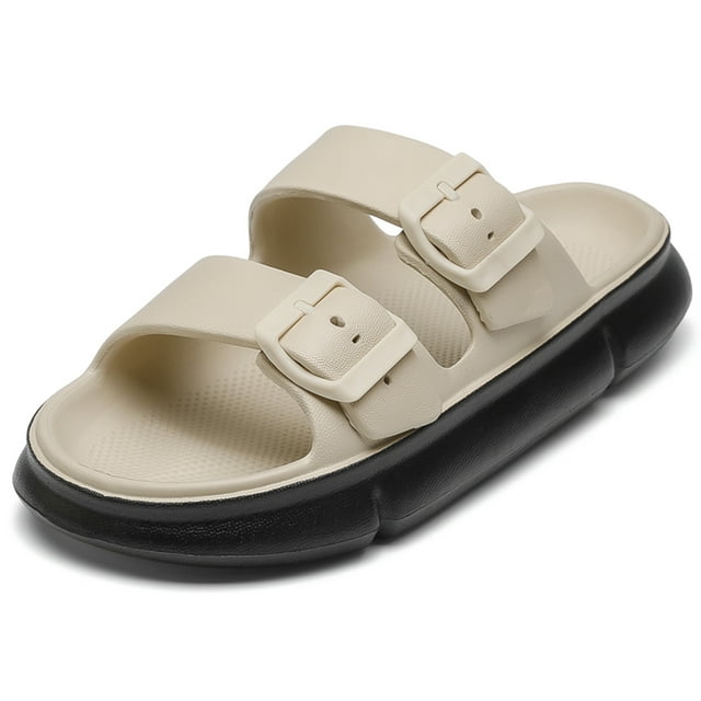 Women's Comfort Adjustable Double Buckle Flat Sandals Lightweight Footbed Slip on EVA Slippers