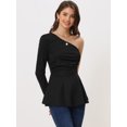 thumbnail image 2 of Blusa con Peplum Fruncido Manga Larga con Parte Superior de un Hombro para Mujer Negro M, 2 of 6
