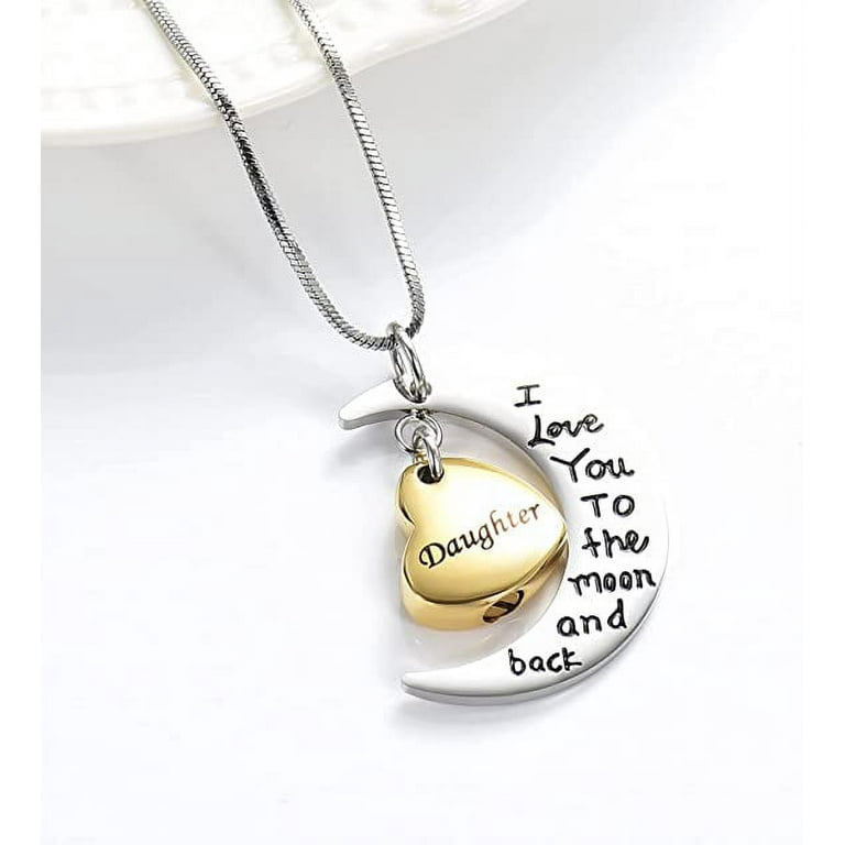 I Love You to The Moon and Back Cremation Urn Necklace for Ashes Keepsake Pendant For Dad Daughter Mom Son