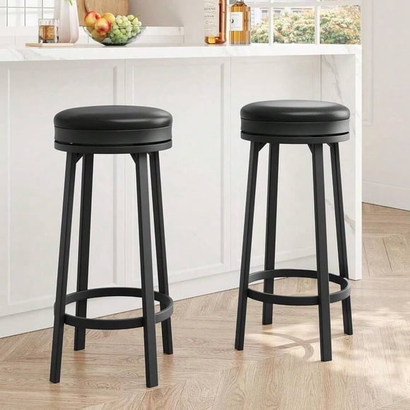 Beaully Tabourets de Bar Pivotants de 30,7 Po de Hauteur, Tabourets de Comptoir Sans Dossier avec Repose-Pieds, Rembourrés en Cuir PU et Cadre en Métal, Tabourets de Cuisine Ronds Modernes pour la Maison