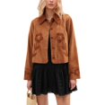 thumbnail image 1 of Chaqueta Corta de de Gamuza Sintética con Parches Florales para Mujer, Abrigo de Otoño con Botones Amarillo-Marrón M, 1 of 8