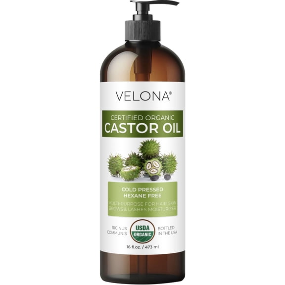 Velona USDA Certified Organic Castor Oil - 16 oz | Cold-Pressed, Hexane-Free, USP Grade | Promotes Hair Growth, Eyelash & Eyebrow Enhancement | Bottled in USA