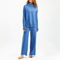 thumbnail image 4 of Jinhomg Thick Knitted Cotton Set for Women 2 Piece Thermal Comfy Fall Winter Outfits Casual Long Sleeve Turtleneck Tops with Elastic Waist Wide Leg Pants Fall Saving Blue Free Size, 4 of 6