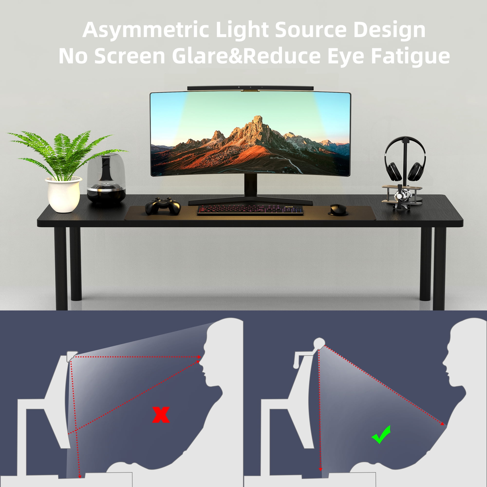 MELIFO Curved Monitor Light Bar 3 Color Temperature Modes Dimmable Desk Lamp