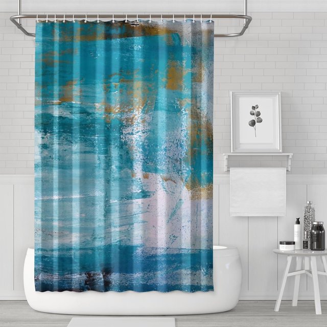 Ensemble de Rideau de Douche avec Doublure à Boutons-Pression, Style Peinture Multicolore Bleu (1) Rideaux de Douche Doublure de Douche Réutilisable, Doublure de Rideaux en Polyester Chic Contemporain, 72x72 Pouces