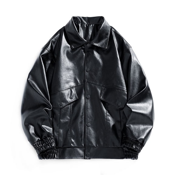 Men's Fashion Motorcycle Leather Jacket Lapel Design Casual Loose Fit Plus Size Coat For Spring Autumn Outerwear