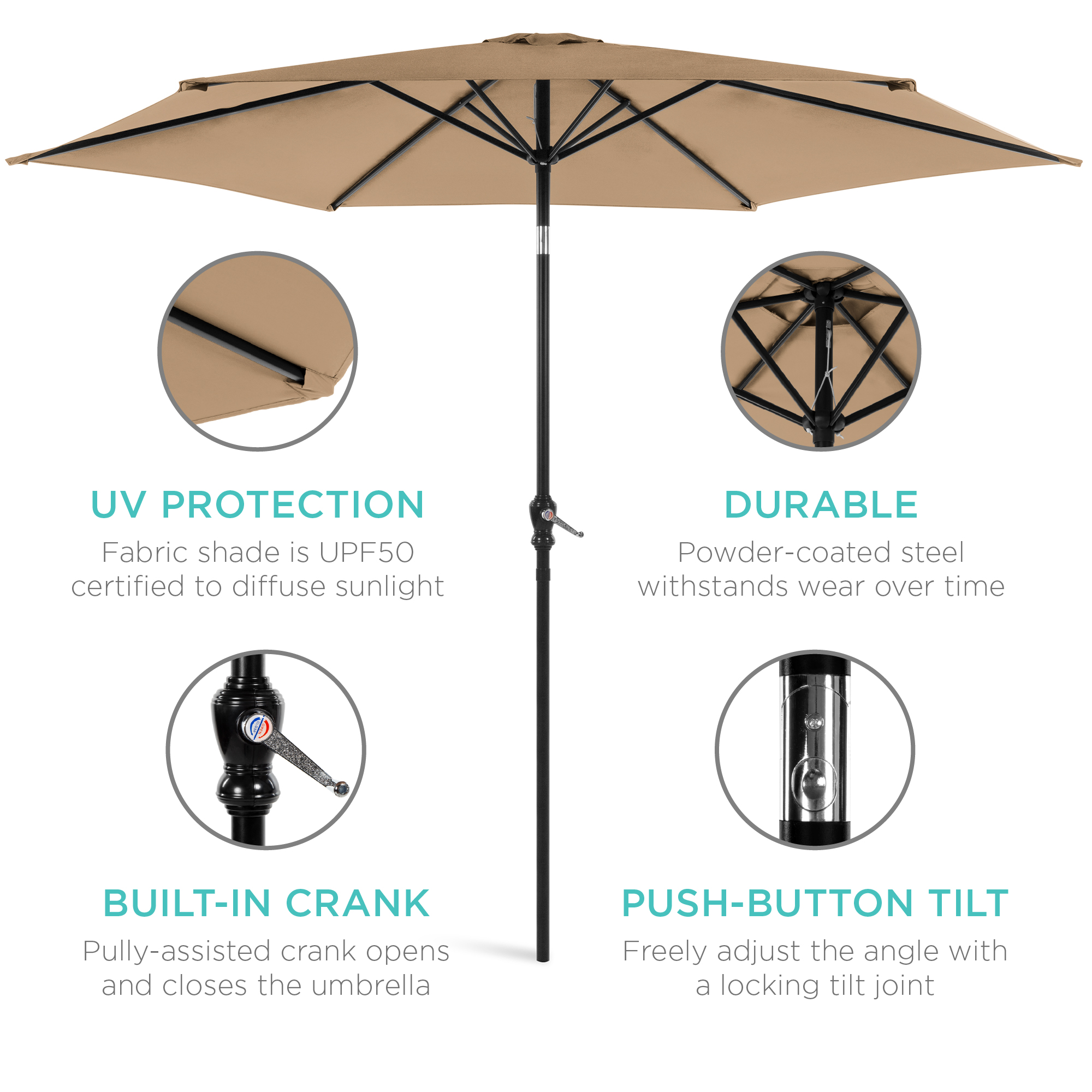 Best Choice Products 10ft Market Patio Umbrella with Crank and Tilt, Tan photo 5