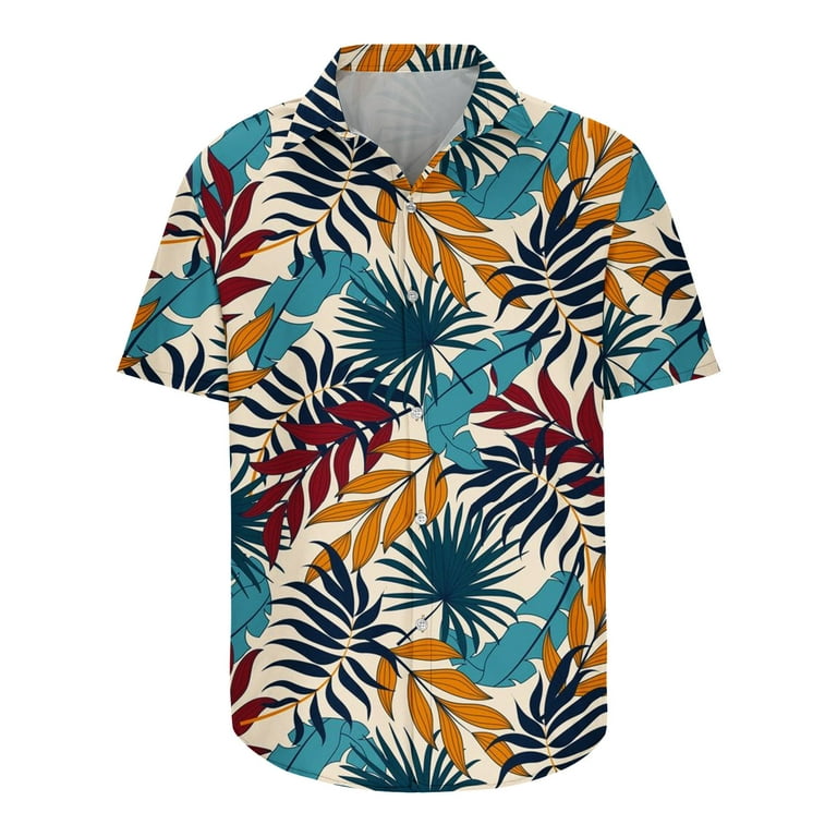 Vsssj Mens Big and Tall Hawaiian Shirt Tropical Floral Print Casual Button Down Short Sleeve Collared Shirts Relax Lightweight Vacation Tshirts White