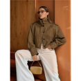 thumbnail image 5 of Womens Cropped Jacket Batwing Sleeve Trendy Casual Short Trench Coats Button Up Outerwear Khaki L, 5 of 10