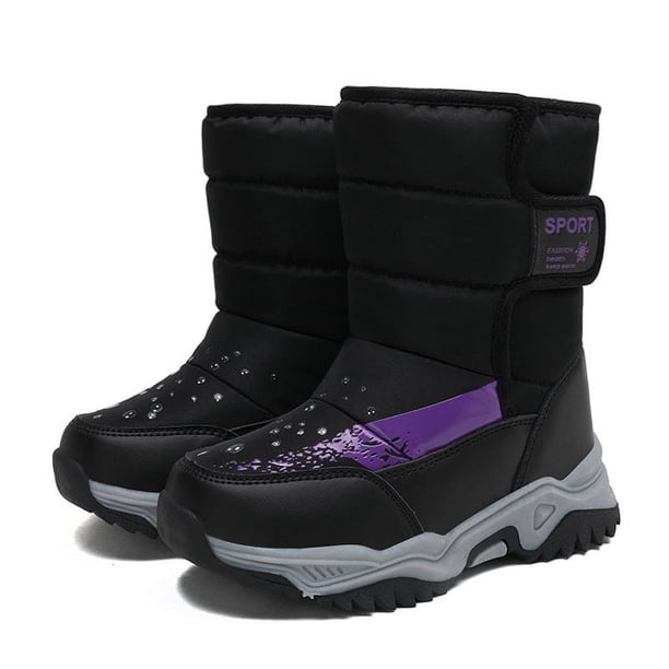 Botas de nieve para niños, otoño e invierno, zapatos para niños acolchados de algodón, botas para niñas antideslizantes gruesas con forro polar para niños medianos y grandes