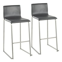 Mara Contemporary Barstool In Stainless Steel And Grey Faux Leather - Set Of 2