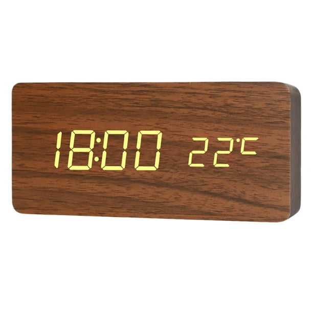 Modern Digital Alarm Clock Temperature Date Display Wooden LED Clock