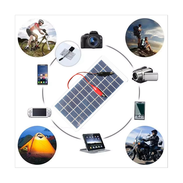5W 12V Polysilicon Solar Panel Outdoor Portable Waterproof Charging Panel with Clips Can Charge 9-12V Battery