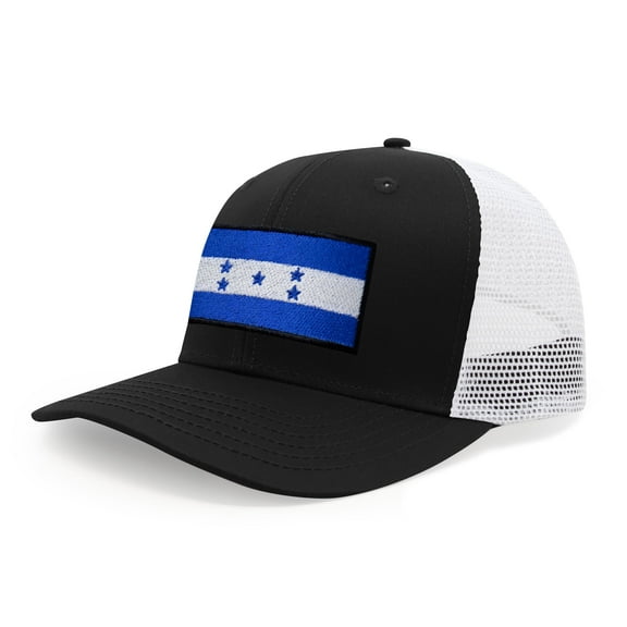 International Tie Honduras Flag Hat for Men and Women - Adjustable Snapback Trucker Baseball Cap (Black White)