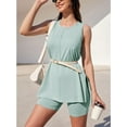 thumbnail image 4 of Summer Women Sleeveless 2 Piece Outfits Solid Color Tank Tops and Shorts Sets, 4 of 5