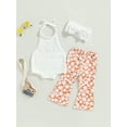 thumbnail image 2 of Wassery Infant Baby Girls Pants Set 1T 2T 3T 4T 5T 6T Toddler Girl Clothes Tie-up Halterneck Knit Romper Flared Pants Headband Kids Summer Outfit, 2 of 8