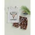 thumbnail image 2 of Fortune Baby Boys Clothes Set, Cowboy Bull Print Tank Top with Elastic Waist Shorts, 2 of 7