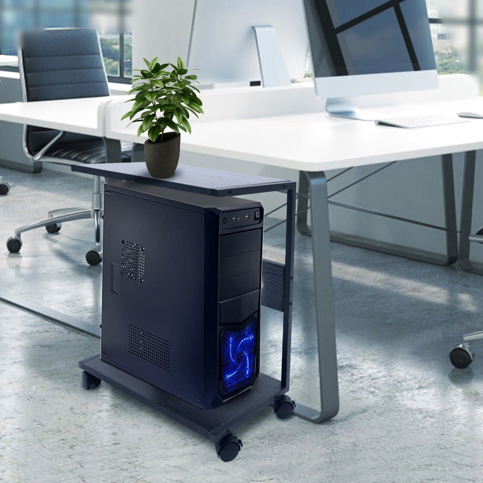 2-Tier Computer Tower Stand, Under Desk CPU Stand PC Stand W/ Rolling Wheels