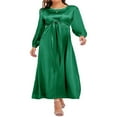thumbnail image 1 of Femmes Automne Midi Robe à Manches Longues Noeud devant Robe en Satin, 1 of 7