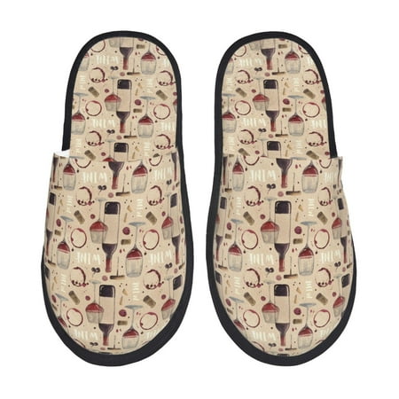Balery Wine Glasses Slient Indoor Furry Fleece Comfort House Shoes Soft Non-Slip Home Shoes Cotton slippers House Slippers-- Medium