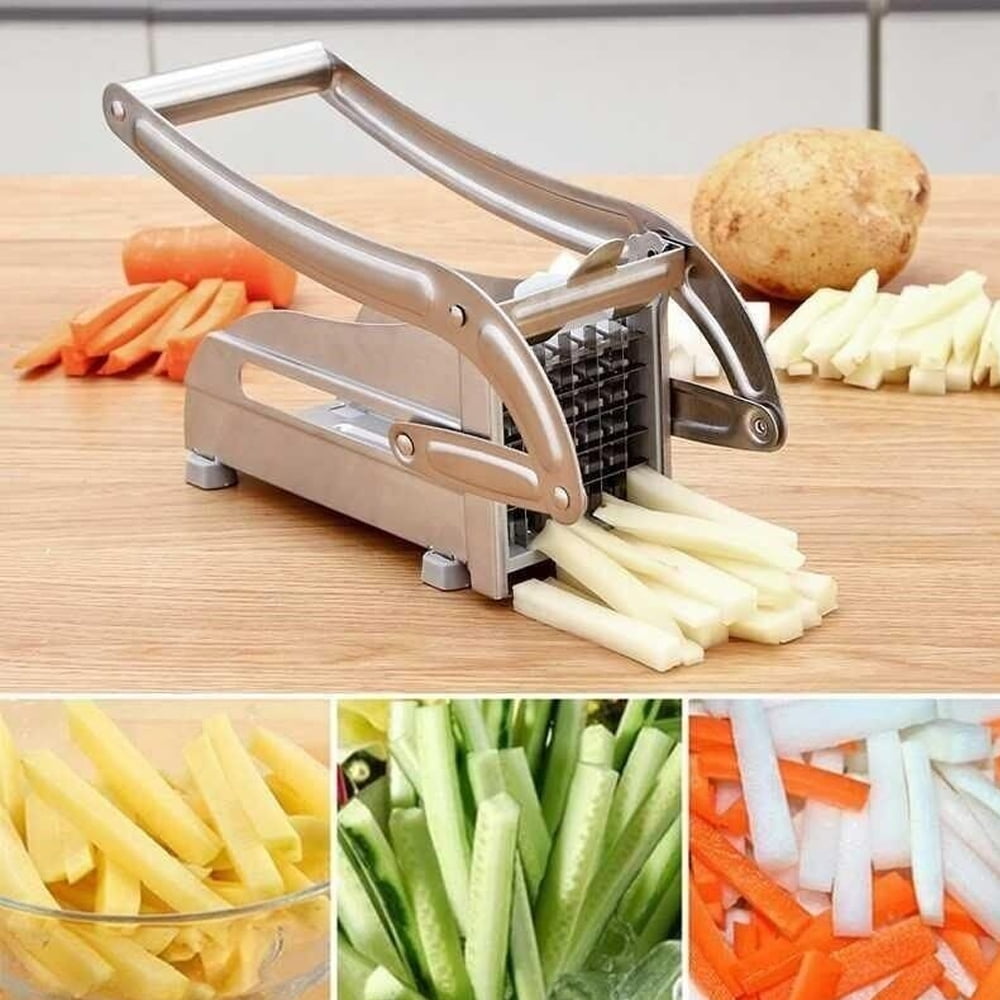 French Fry Cutter Potato Slicer LSOFNRB Stainless Steel Potato Cutter,  French Fries Cutter Includes 2 Blade Size and No-Slip Suction Base, Easy to