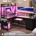 thumbnail image 3 of L Shaped Computer Desk with Power Outlet and LED Strip, Reversible Corner Gaming Desk with 2 Drawer and Keyboard Tray, Grey, 3 of 8
