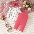 thumbnail image 4 of Tisuna Kids Girls Fall Outfit Set Cute Long Sleeve Crew Neck Cartoon Print Romper And Suspender Pants Headband Outfits Children'S 3 Pieces Everyday Wear Clothing Set Size 9-12 Months, 4 of 9