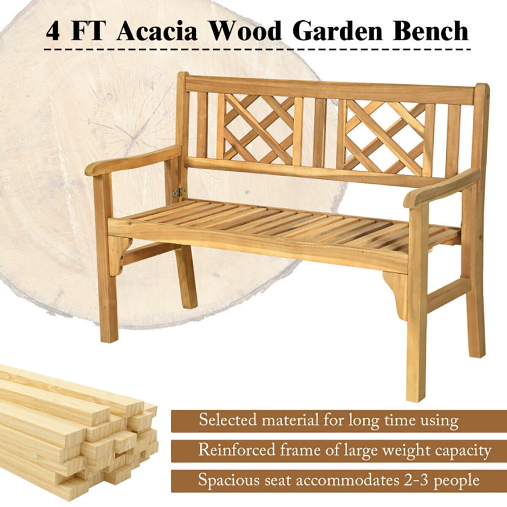 Aimee Lii Patio Foldable Bench with Curved Backrest and Armrest, Outdoor Patio Furniture