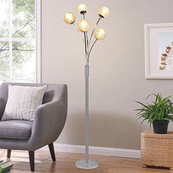 FanhSbrocade Modern Globe LED Floor Lamps with 5 Lights Tall Pole Tree Lighting for Living room & Bedroom G9 Bulb
