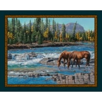 On the Rocks Horses Panel Cotton Fabric