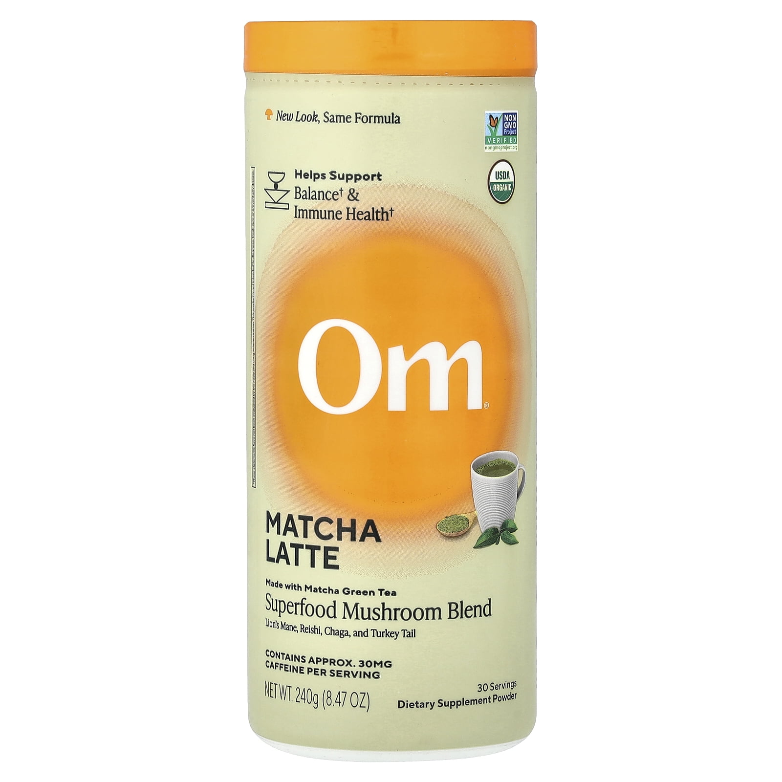 Om Mushrooms Superfood Mushroom Blend, Matcha Latte , 8.47 oz (240 g)