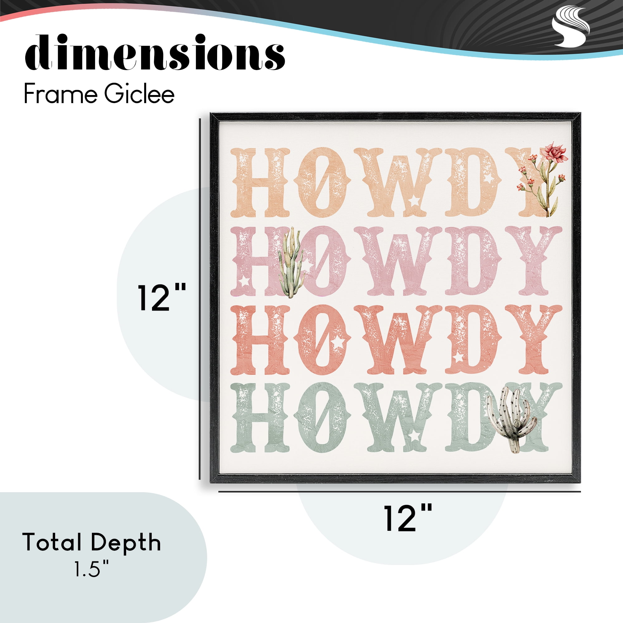 Vintage Howdy Rainbow Text Black Framed Giclee Art, design by Kim Allen